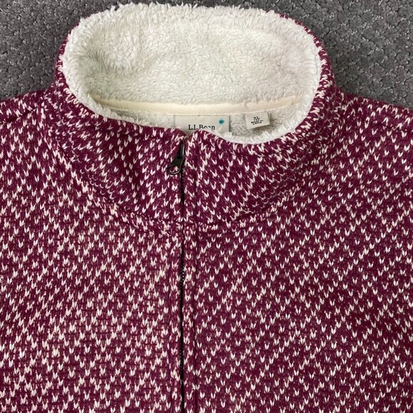 LL Bean Fleece Full Zip Jacket Womens XL Petite Red Anorak Diamond Fleece sherpa - Picture 3 of 12